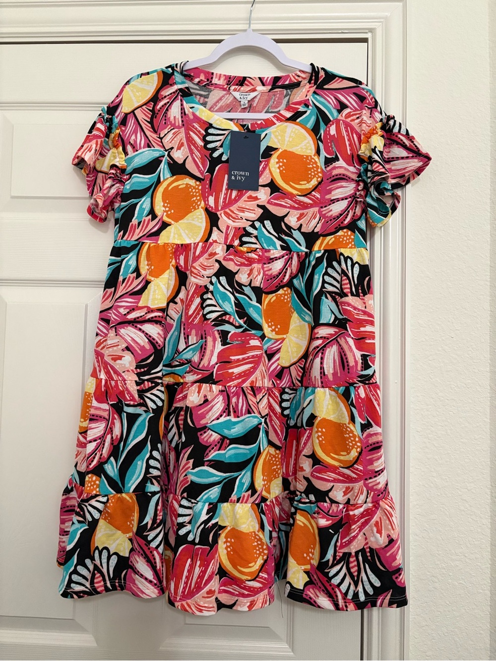 NWT Crown and Ivy Citrus Orange Floral Dress